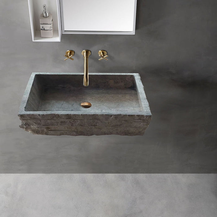 Silver Travertine Wall-mount Bathroom Sink - Split-face 16x20x5
