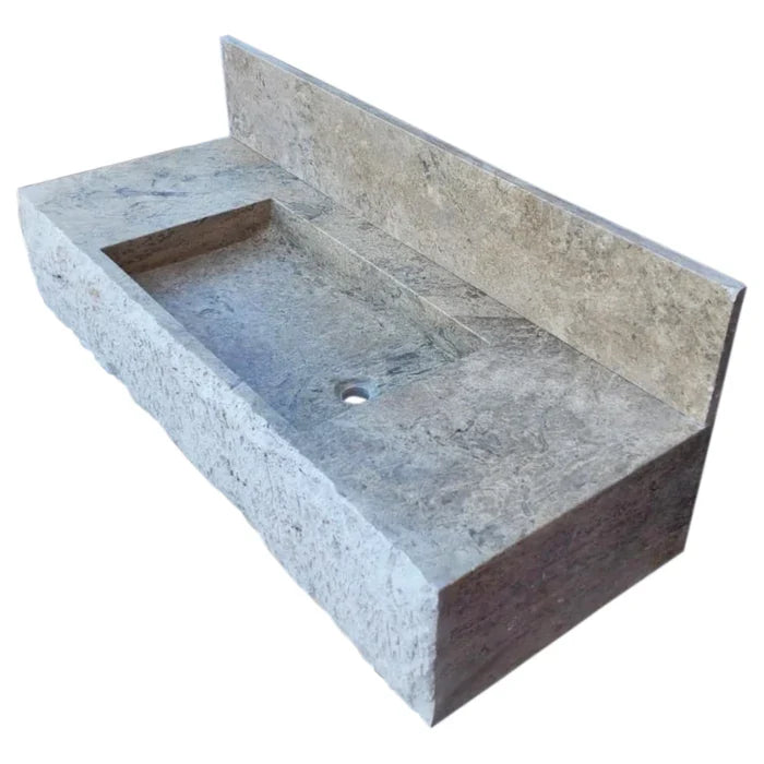 Silver Travertine Rustic Wall-mount Bathroom Sink - 8 Backsplash