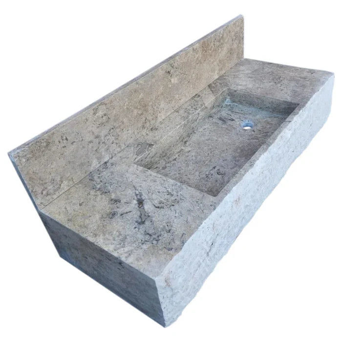 Silver Travertine Rustic Wall-mount Bathroom Sink - 8 Backsplash