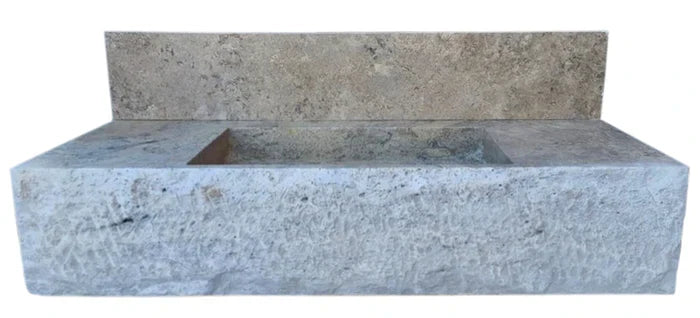 Silver Travertine Rustic Wall-mount Bathroom Sink - 8 Backsplash