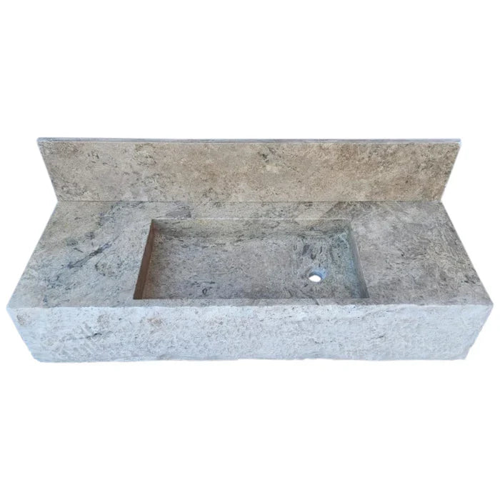 Silver Travertine Rustic Wall-mount Bathroom Sink - 8 Backsplash