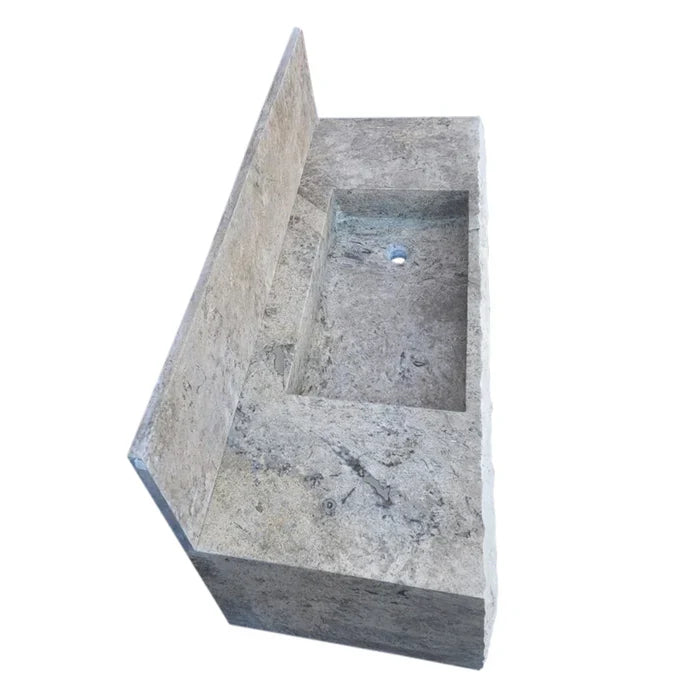 Silver Travertine Rustic Wall-mount Bathroom Sink - 8 Backsplash