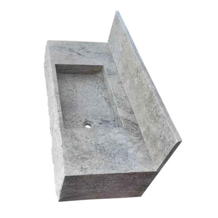 Silver Travertine Rustic Wall-mount Bathroom Sink - 8 Backsplash