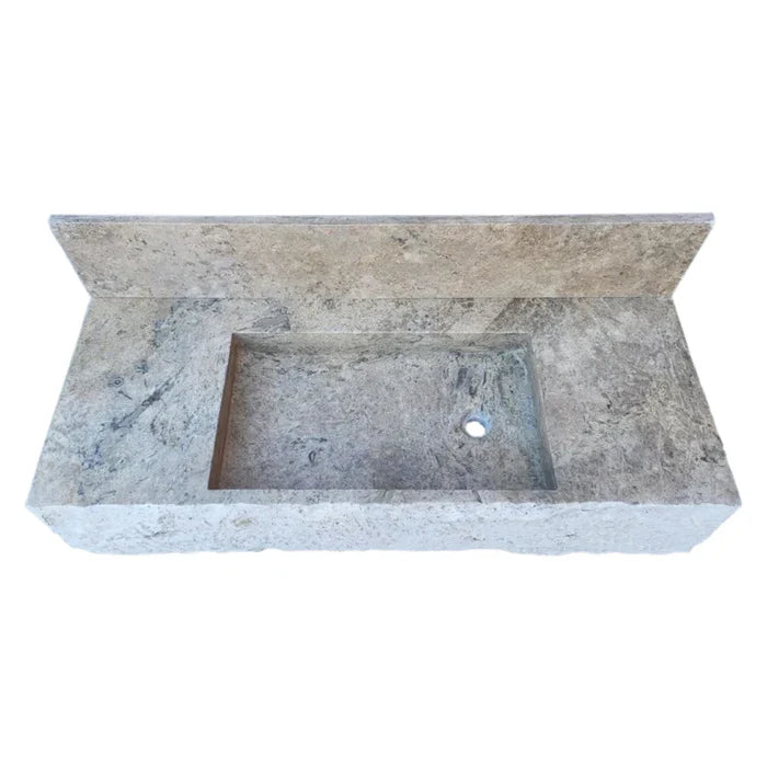 Silver Travertine Rustic Wall-mount Bathroom Sink - 8 Backsplash
