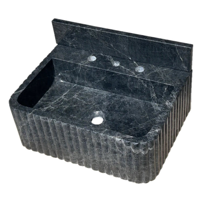 Sirius Black Marble Wall-mount Bathroom Sink Ribbed with 4" Backsplash NTRVS210