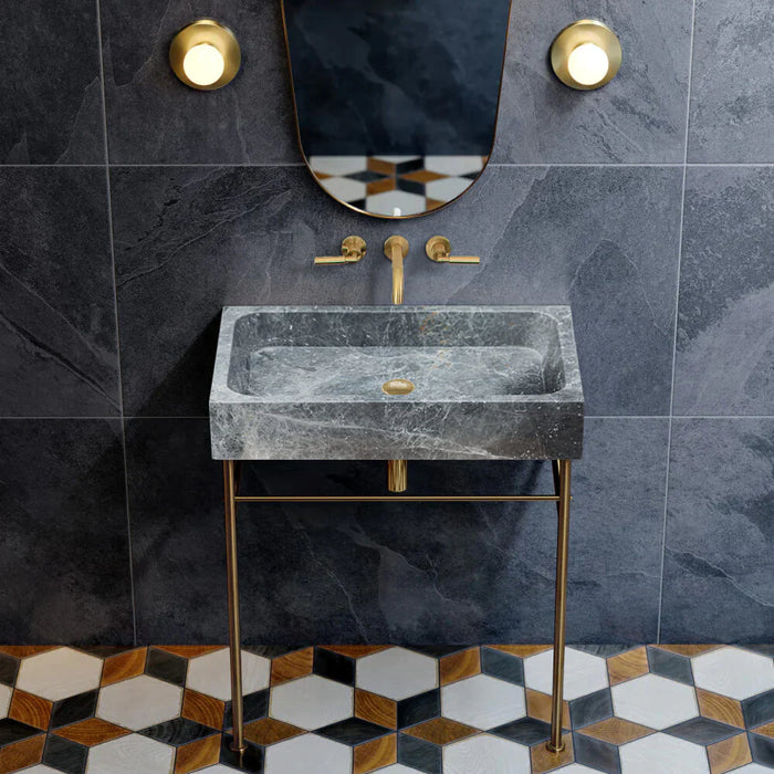 Gray Marble Rectangular Vessel Above Vanity Bathroom Sink 15x24 Polished