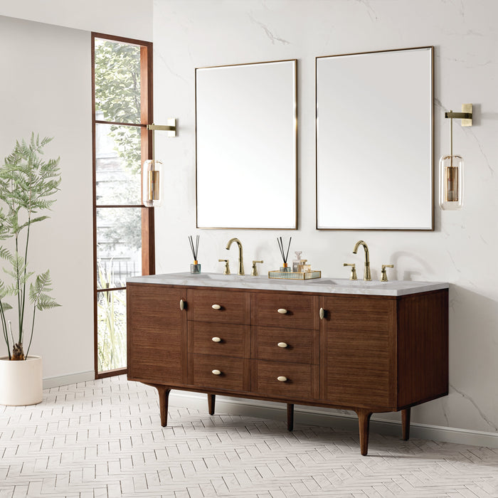James Martin Amberly 72" Dual Mount Double Bathroom Vanity, Mid-Century Walnut