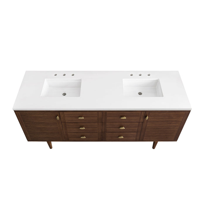 James Martin Amberly 72" Dual Mount Double Bathroom Vanity, Mid-Century Walnut