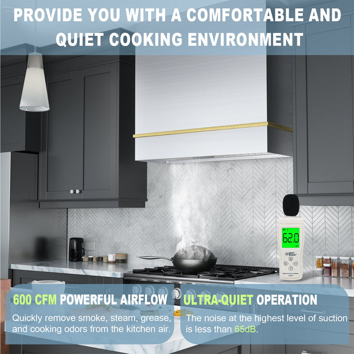 Akicon 30" Stainless Steel Wall Mount Range Hood with 600 CFM Vent Hood — AK-HS30HA-BSG-48
