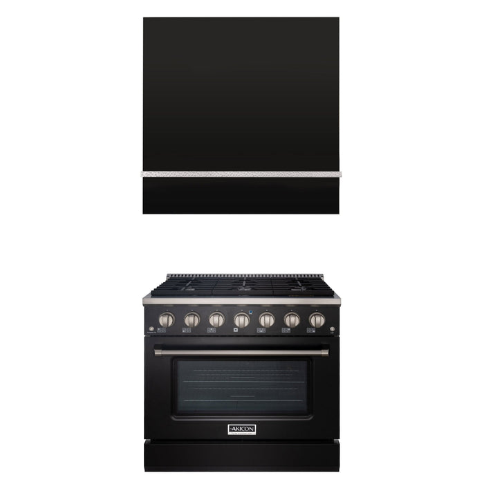 Akicon 36" Stainless Steel Range Hood with 600 CFM Insert & 6-Burner Gas Range Combo – Powerful Ventilation, Convection Oven, Multiple Finishes