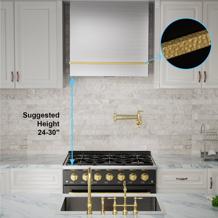 Akicon 30" Stainless Steel Wall Mount Range Hood with 600 CFM Vent Hood — AK-HS30HA-BSG-48