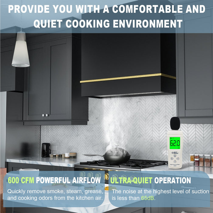 Akicon 30" Stainless Steel Wall Mount Range Hood with 600 CFM Vent Hood — AK-HS30HA-JBG-48