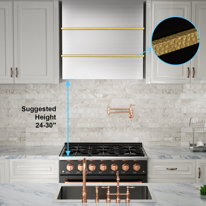 Akicon 30" Stainless Steel Wall Mount Range Hood with 600 CFM Vent Hood — AK-HS30HC-BSG-48