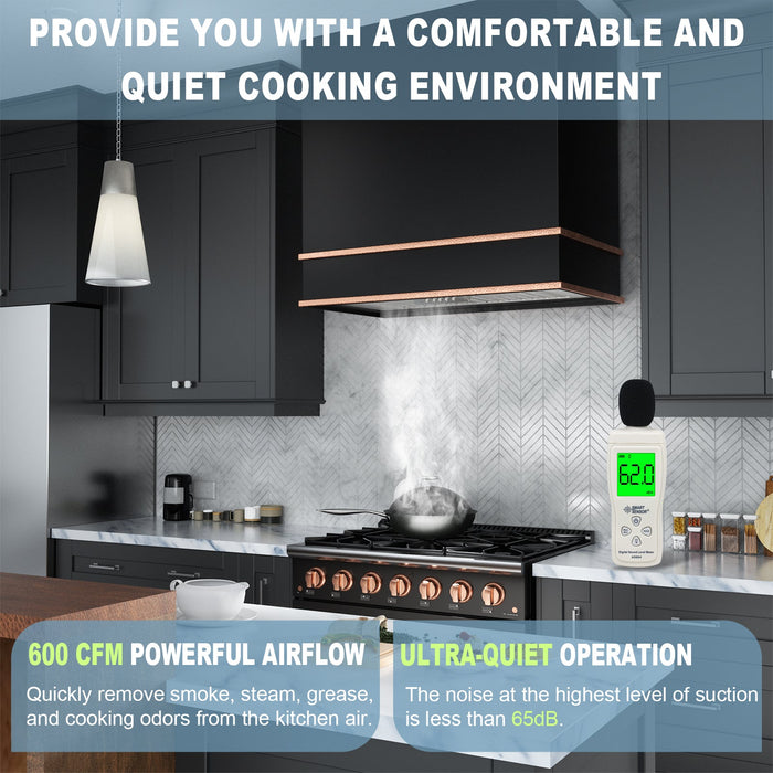 Akicon 36" Stainless Steel Wall Mount Range Hood with 600 CFM Vent Hood — AK-HS36HB-JBC-48
