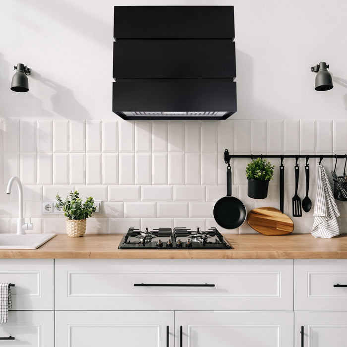 Akicon 30" Stainless Steel Wall Mount Range Hood, 3 Stacks Kitchen Hood with 600 CFM Vent Motor — AK-HS30L-JB