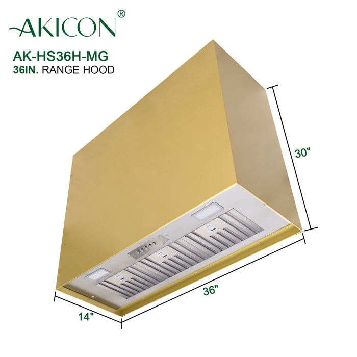 Akicon 36" Stainless Steel Wall Mount Range Hood Modern Box with 600 CFM Vent Hood — AK-HS36H-MG