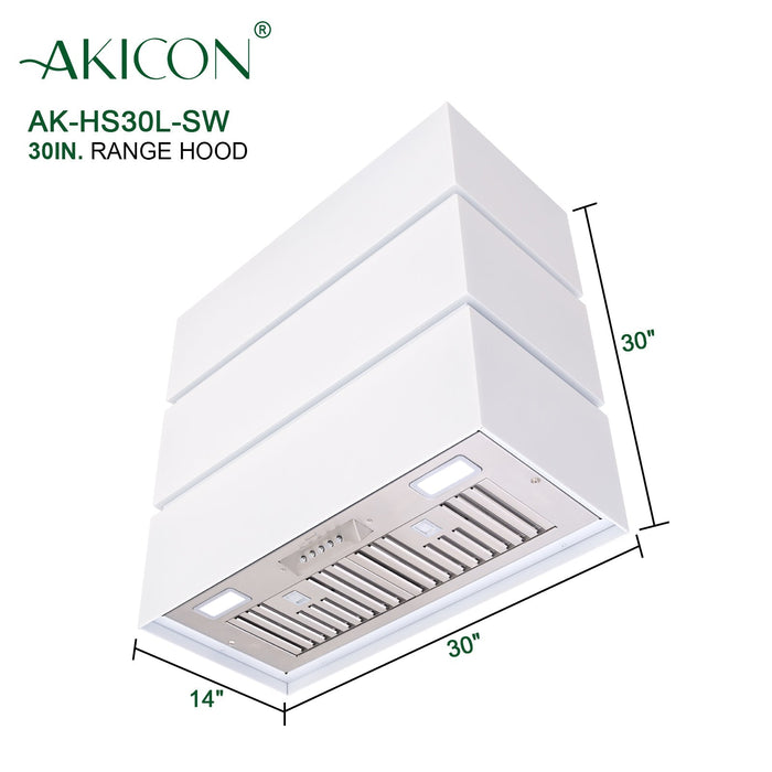 Akicon 30" Stainless Steel Wall Mount Range Hood, 3 Stacks Kitchen Hood with 600 CFM Vent Motor — AK-HS30L-SW