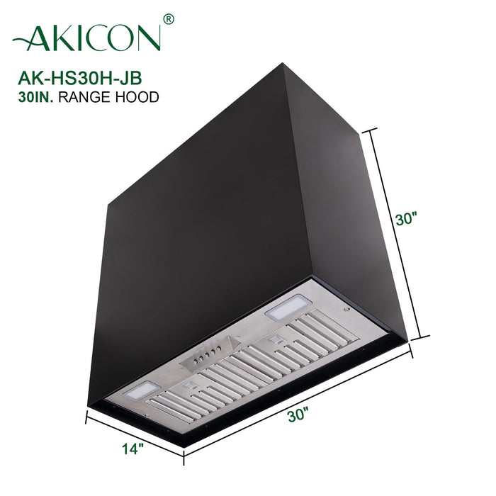 Akicon 30" Stainless Steel Wall Mount Range Hood Modern Box with 600 CFM Vent Hood — AK-HS30H-JB