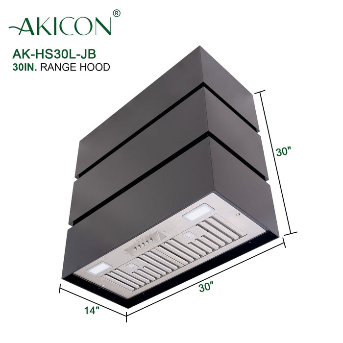 Akicon 30" Stainless Steel Wall Mount Range Hood, 3 Stacks Kitchen Hood with 600 CFM Vent Motor — AK-HS30L-JB