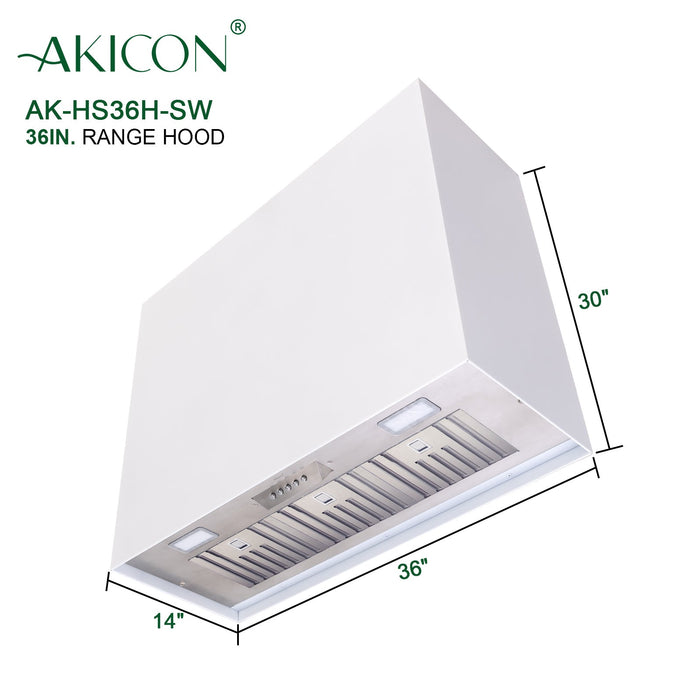 Akicon 36" Stainless Steel Wall Mount Range Hood Modern Box with 600 CFM Vent Hood — AK-HS36H-SW
