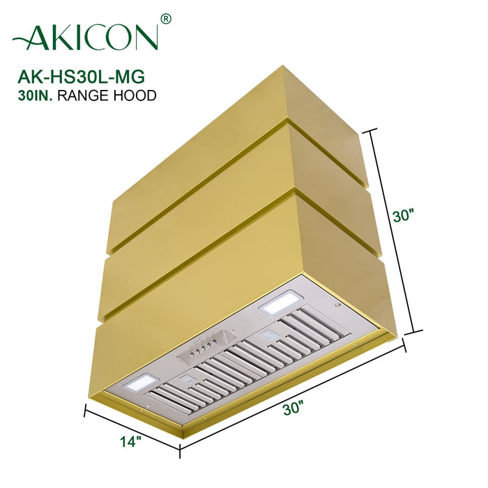 Akicon 30" Stainless Steel Wall Mount Range Hood, 3 Stacks Kitchen Hood with 600 CFM Vent Motor — AK-HS30L-MG