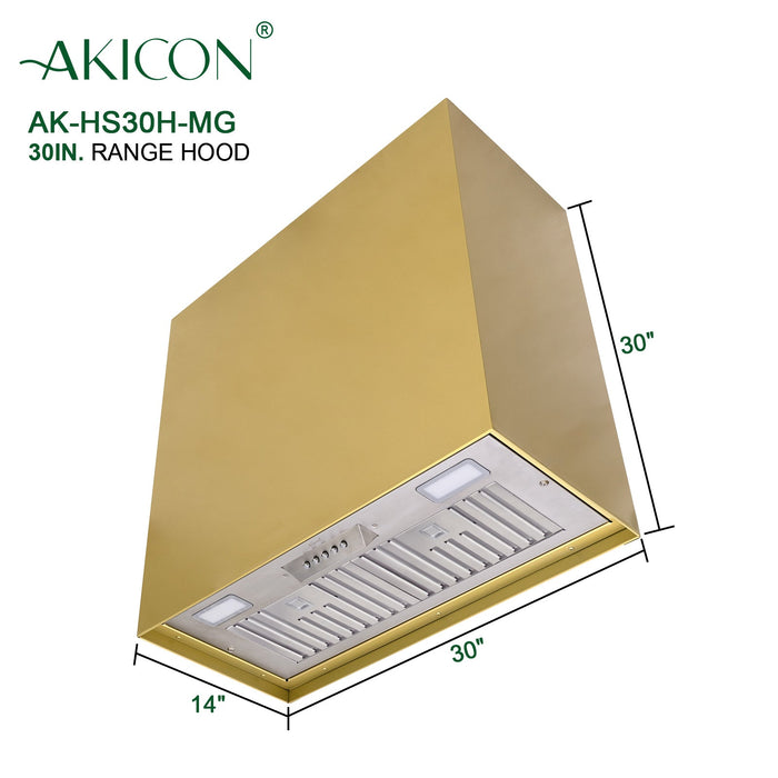 Akicon 30" Stainless Steel Wall Mount Range Hood Modern Box with 600 CFM Vent Hood — AK-HS30H-MG