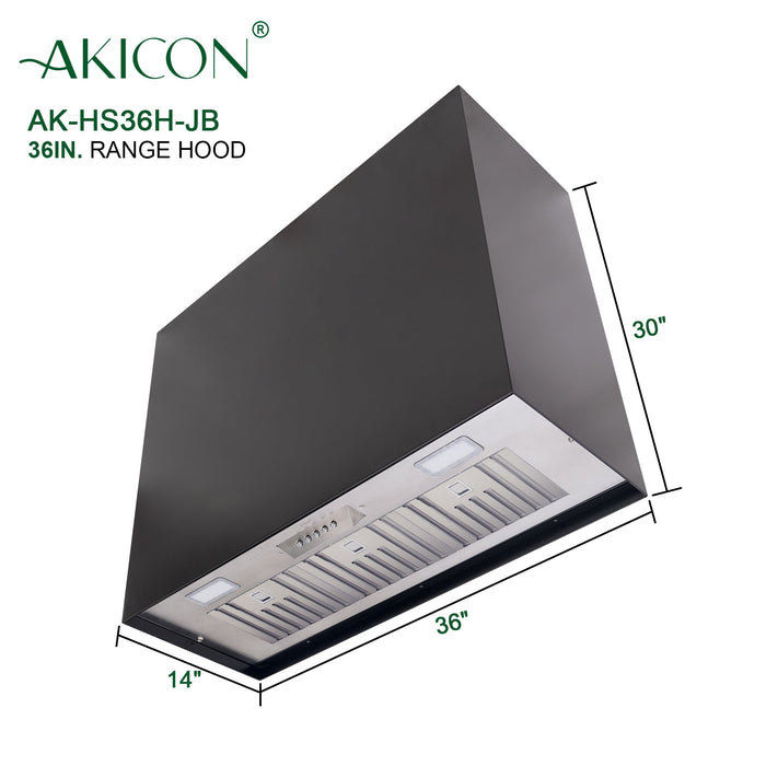 Akicon 36" Stainless Steel Wall Mount Range Hood Modern Box with 600 CFM Vent Hood — AK-HS36H-JB