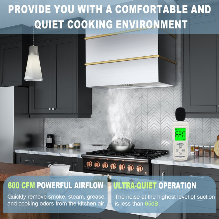 Akicon 30" Stainless Steel Wall Mount Range Hood with 600 CFM Vent Hood — AK-HS30HC-BSG-48