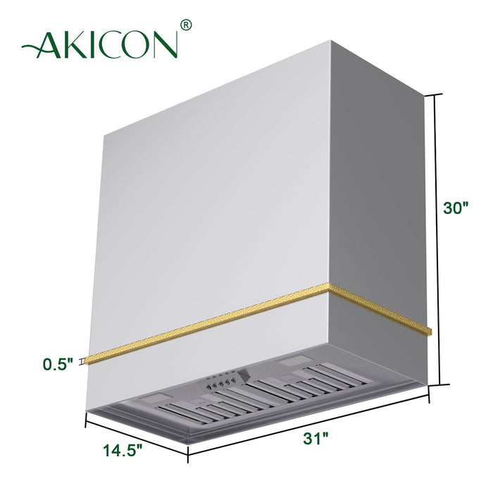 Akicon 30" Stainless Steel Wall Mount Range Hood with 600 CFM Vent Hood — AK-HS30HA-BSG-48