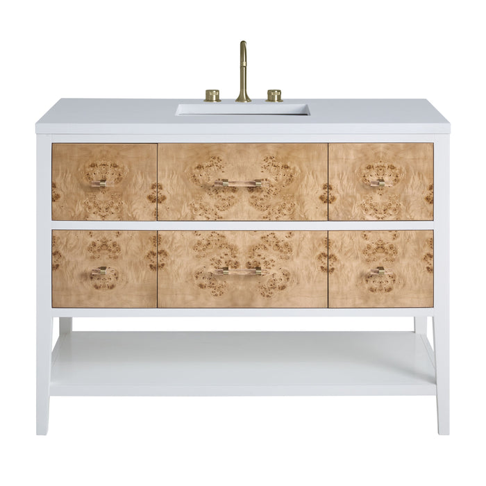 James Martin Olena 48" Single Bathroom Vanity, Polished White and Light Mappa Burl