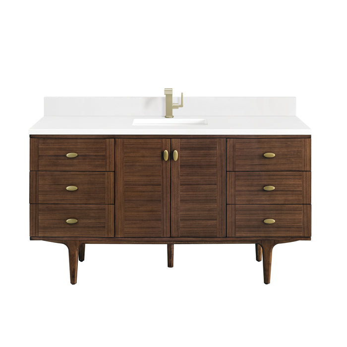 James Martin Amberly 60" Dual Mount Single Bathroom Vanity, Mid-Century Walnut