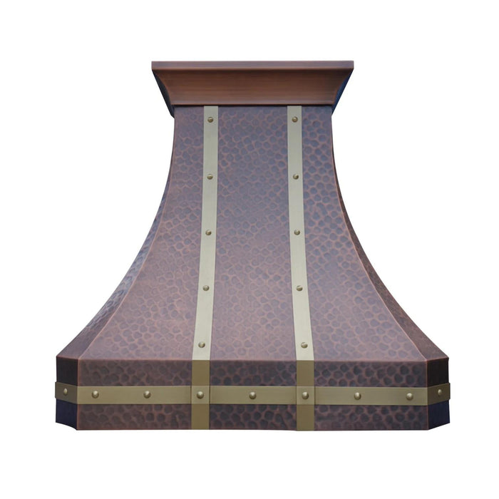 Sweep Hammered Copper Range Hood with Brass Band