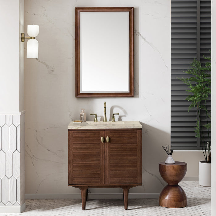 James Martin Amberly 30" Dual Mount Single Bathroom Vanity, Mid-Century Walnut