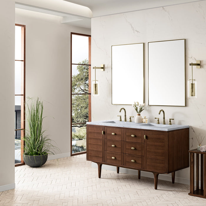 James Martin Amberly 60" Dual Mount Double Bathroom Vanity, Mid-Century Walnut