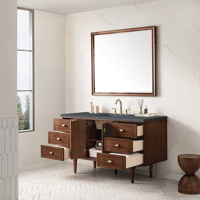 James Martin Amberly 60" Dual Mount Single Bathroom Vanity, Mid-Century Walnut