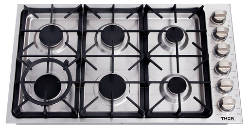 THOR 36" Drop - In Gas Cooktop, 6 Burners in Stainless Steel, TGC3601 - Farmhouse Kitchen and Bath