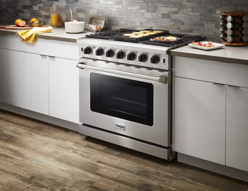 THOR 36" Professional Gas Range in Stainless Steel, LRG3601U - Farmhouse Kitchen and Bath
