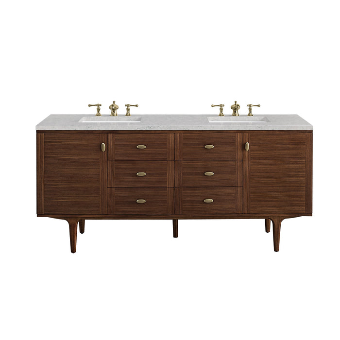 James Martin Amberly 72" Dual Mount Double Bathroom Vanity, Mid-Century Walnut