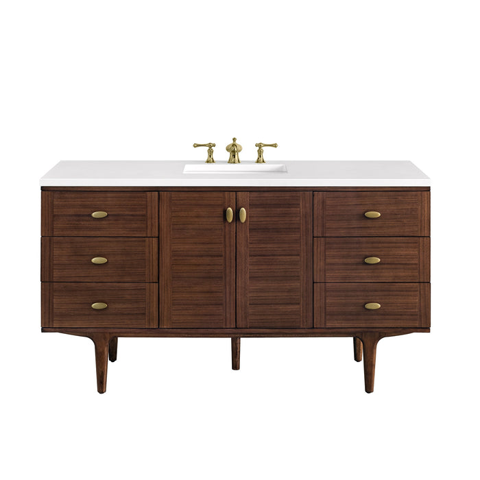 James Martin Amberly 60" Dual Mount Single Bathroom Vanity, Mid-Century Walnut