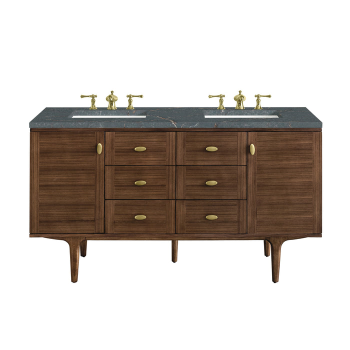 James Martin Amberly 60" Dual Mount Double Bathroom Vanity, Mid-Century Walnut