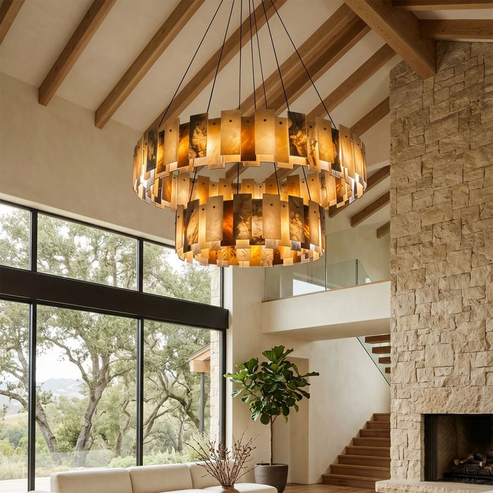 Tobacco-Hued Alabaster Chandelier