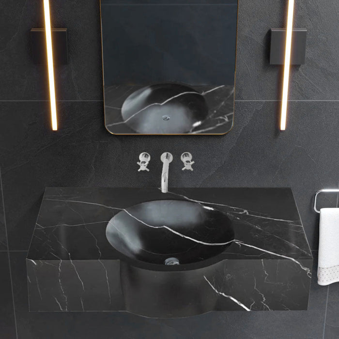 Toros Black Marble Rectangular Wall-mount Bathroom Sink CVRTBRF1730