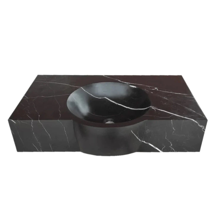 Black Marble Handcrafted Rectangular Wall Mount Bathroom Sink 17 x 30 x 6 Inches