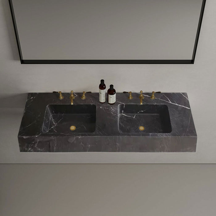 Black Marble Double Sink Wall-Mount Bathroom Vanity - Polished