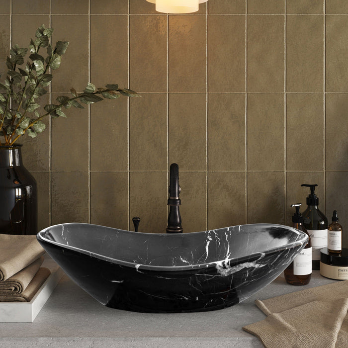 Black Turkish Marble Handcrafted Vessel Bathroom Sink - Above Counter Vanity Design
