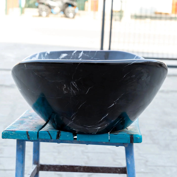 Black Turkish Marble Handcrafted Vessel Bathroom Sink - Above Counter Vanity Design