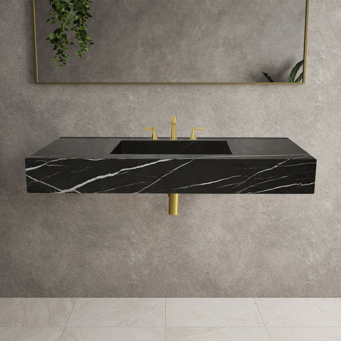 Black Marble Honed Rectangular Wall-Mount Bathroom Sink 20x48