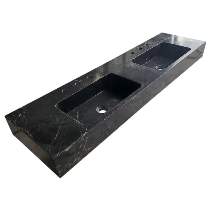 Black Marble Double Sink Wall-Mount Bathroom Vanity - Polished
