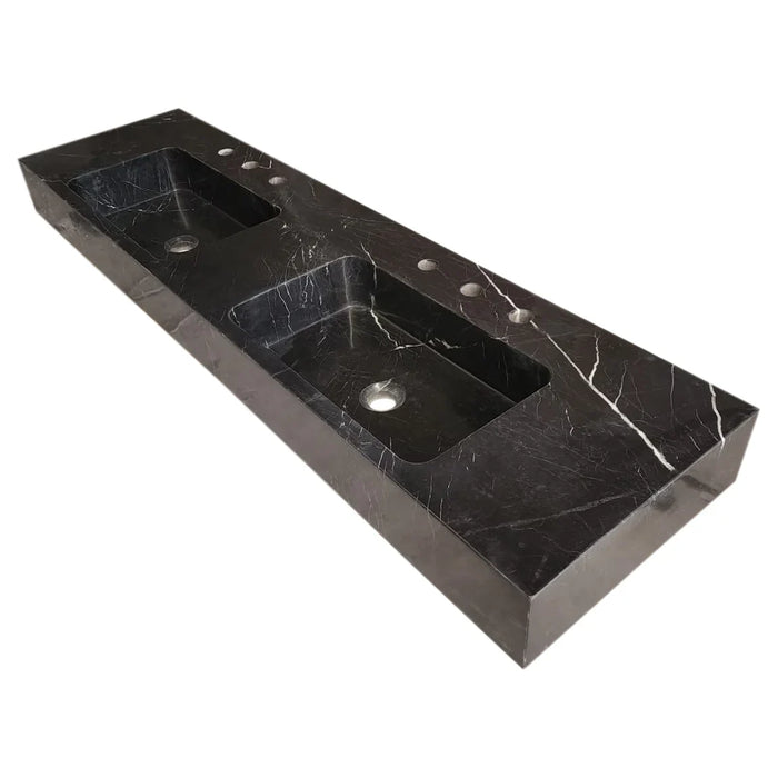 Black Marble Double Sink Wall-Mount Bathroom Vanity - Polished