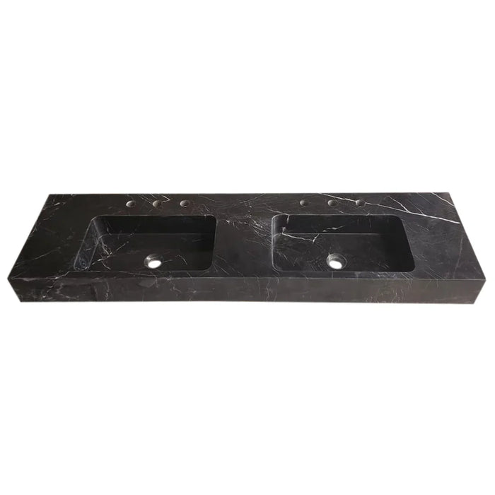 Black Marble Double Sink Wall-Mount Bathroom Vanity - Polished